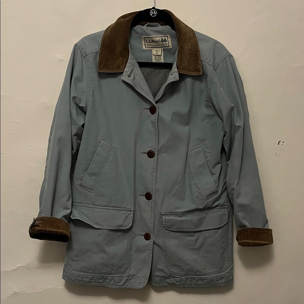 L.L. Bean Women's Utility Jacket in Gray with Brown Trim vintage 90s barn coat